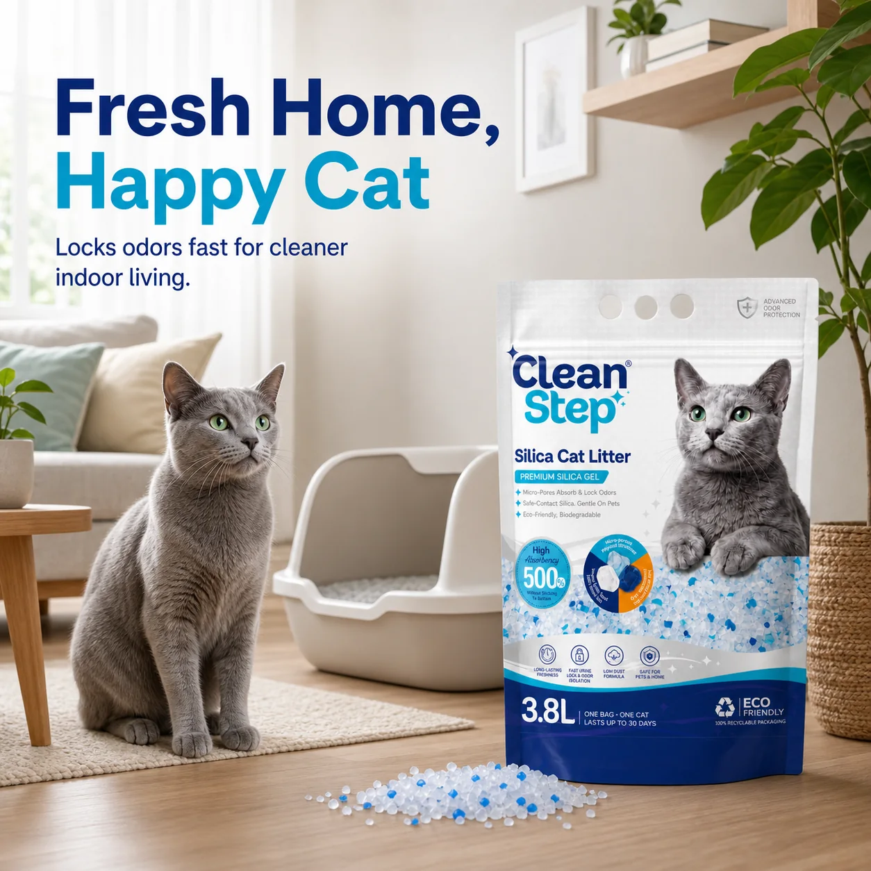 Silica Cat Litter Clean Step Silica 3.8 L package