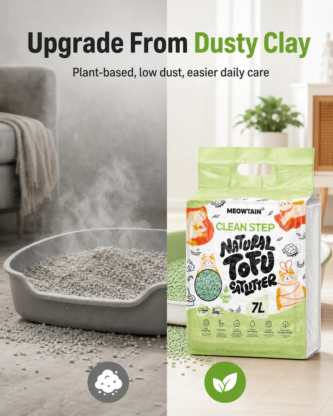 Plant-based tofu cat litter comparison and package